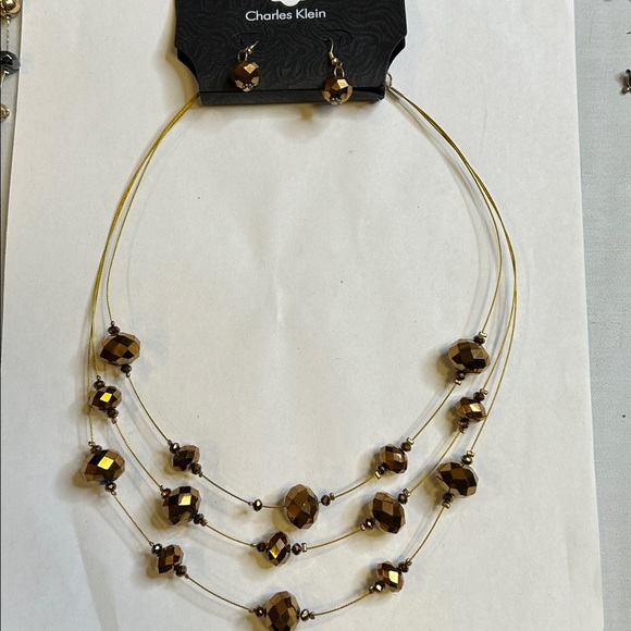 Vintage Charles Klein Brown Beaded Necklace And Earring Set - Picture 4 of 8